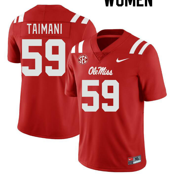 Women #59 Mana Taimani Ole Miss Rebels College Football Jerseyes Stitched Sale-Red